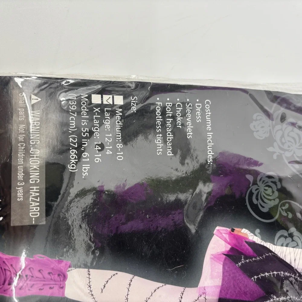 Monster Bride Girls Costume Set Large 12-14 Black Green Purple 5pc Fun World
